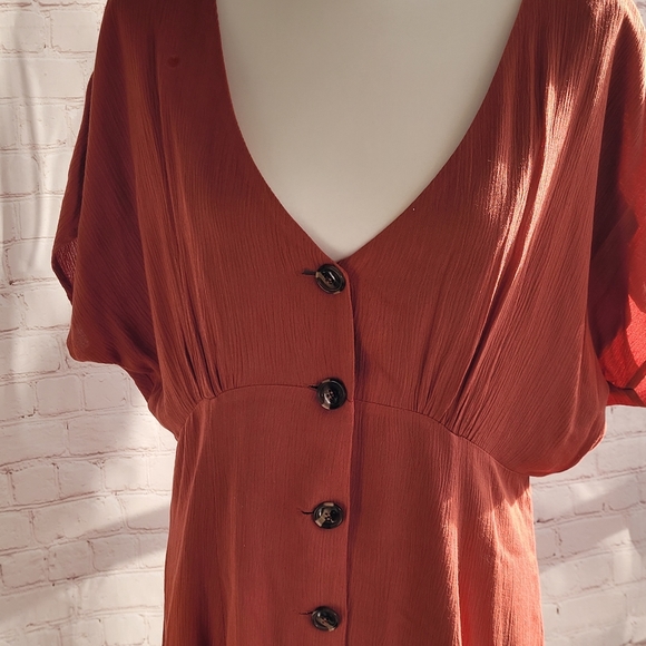 Women's BP. Button Front Prairie Minidress, Burnt Orange Sz Large - Picture 3 of 9